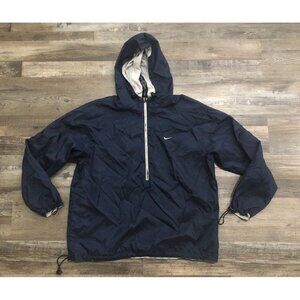 Vtg Nike Full Zip Hooded Jacket Mens Large Nylon Navy Blue on Gray Tag